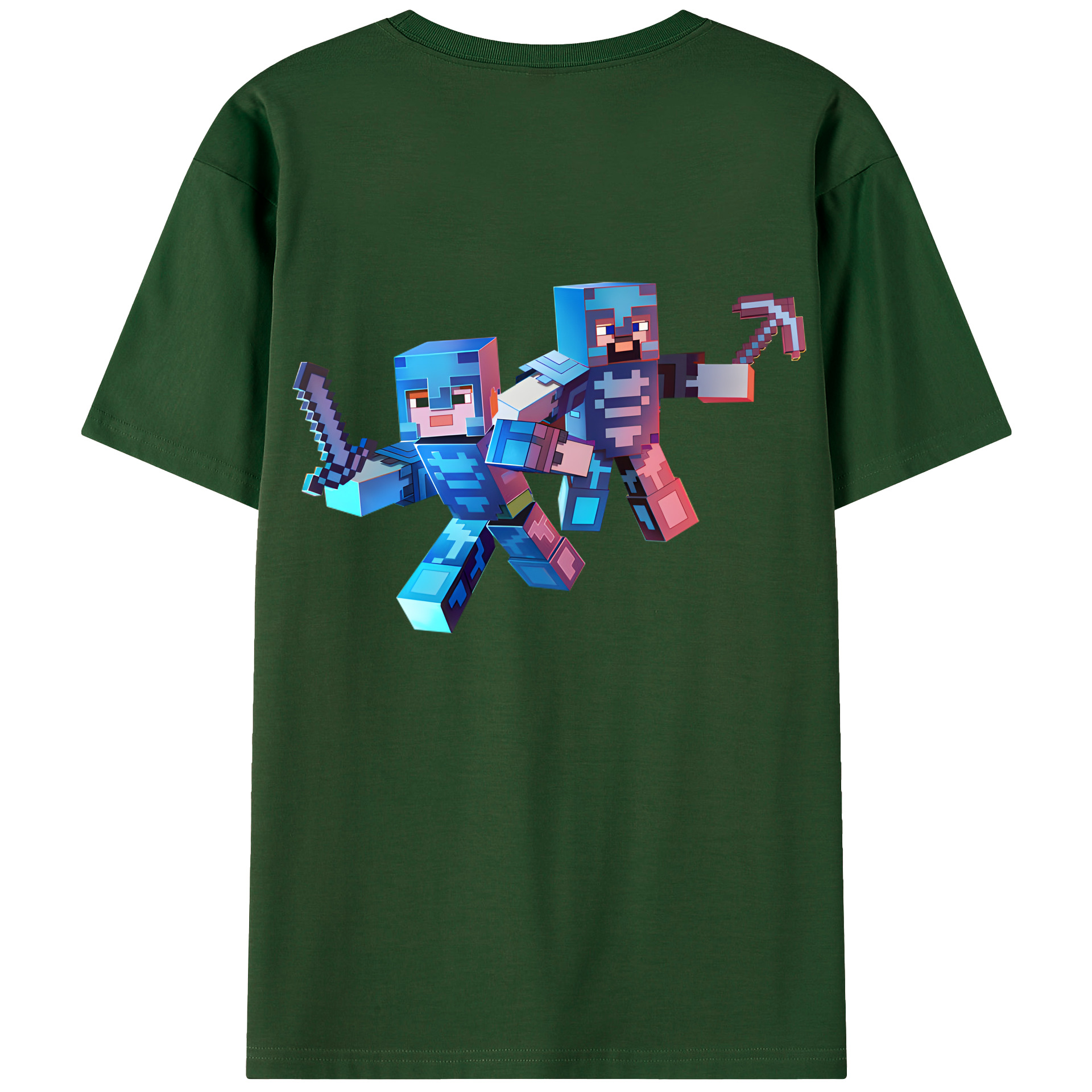 （画像用） マインクラフト ブロックの世界 Minecraft MC Block world 綿100％半袖Tシャツ（背面プリント）
